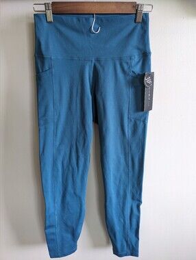 Yogalicious Lux NWT Women's High Waist Teal Ankle Length Side Pocket Size Large